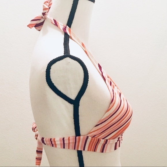 Xhiliration White Pink Halter Striped Bikini Top - Picture 3 of 6